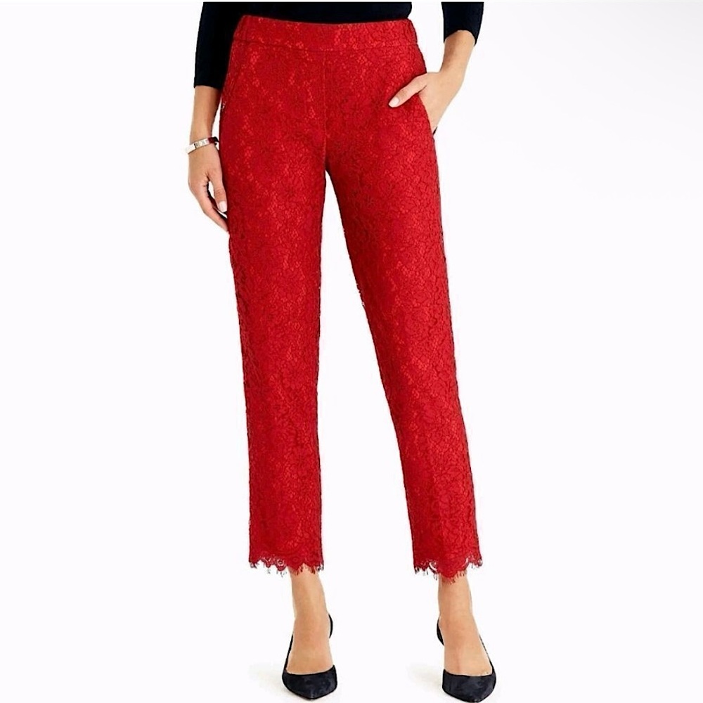 NWT J. Crew‎ Women’s Easy Pant Pants in Lace Red Size 4